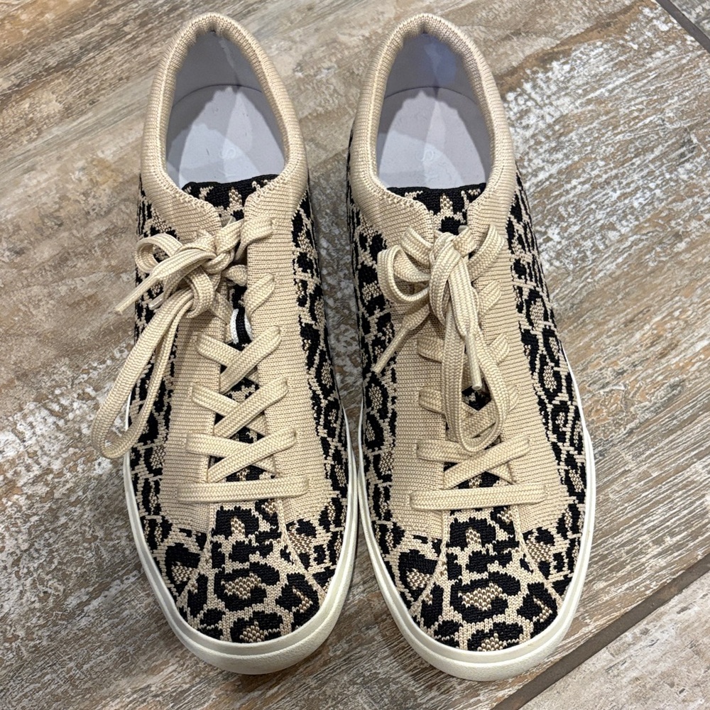 Rothy's Beige and Black Leopard Sneakers